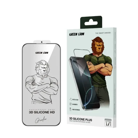 Green Lion 3D Silicone Plus High Definition Edge Glass for iPhone 17 Pro Max - Black Edge / Clear